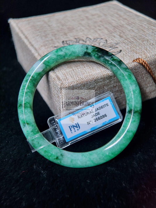 Certified 54mm Green Jade Bangle by PNJ - Elegant Feng Shui Bracelet, Lucky Gift for Christmas & New Year Celebrations