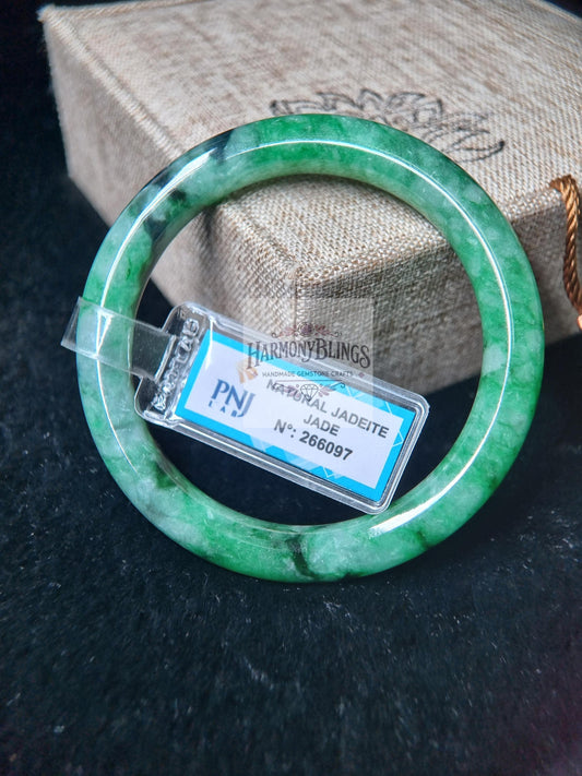 Certified 54mm Green Jade Bangle by PNJ, Feng Shui Bracelet, Lucky Gift for Christmas & New Year