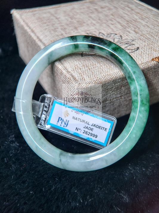 55mm White-Green Jade Bangle - Certified by PNJ, Feng Shui Bracelet, Perfect Lucky Gift for Christmas & New Year