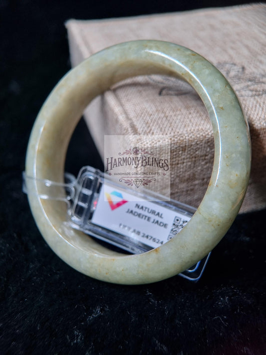 Beige Jade Bangle - Certified Type A, Feng Shui Lucky Bracelet, Christmas & New Year Gift