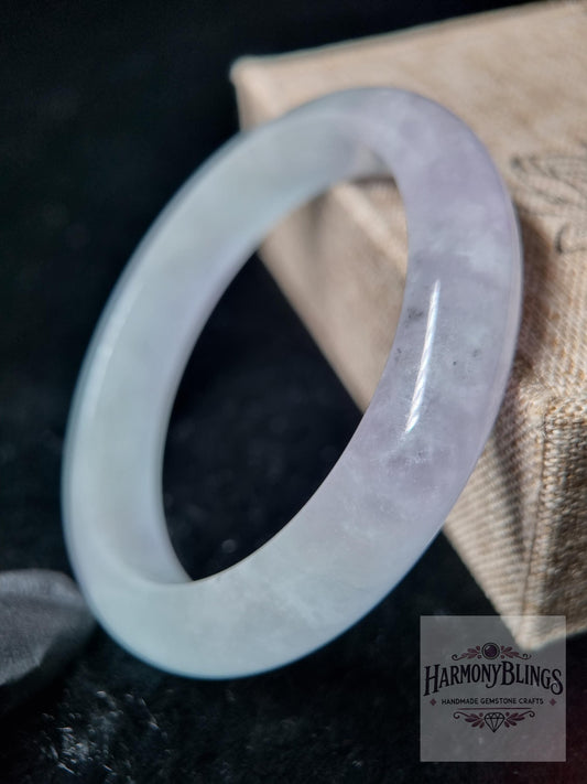 56mm White Jade Bangle with Soft Green and Purple Hues, Natural Jade, Feng Shui Lucky Bracelet, Christmas & New Year Gift