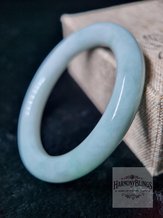 51mm Light Grey Green Jade Bangle - Natural Jade, Feng Shui Lucky Bracelet, Christmas & New Year Gift